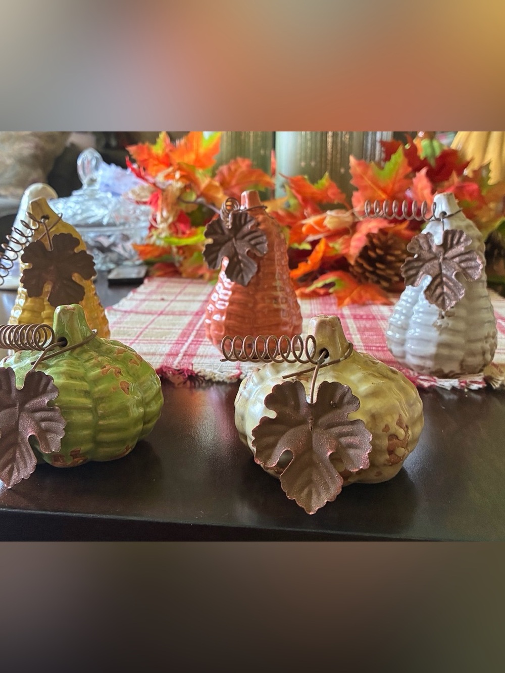 5 pc distressed glazed pumpkin Fall Ceramic Gourd Table Decor Set - Multi-Color